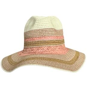Halogen straw sun hat with a multi-colored band